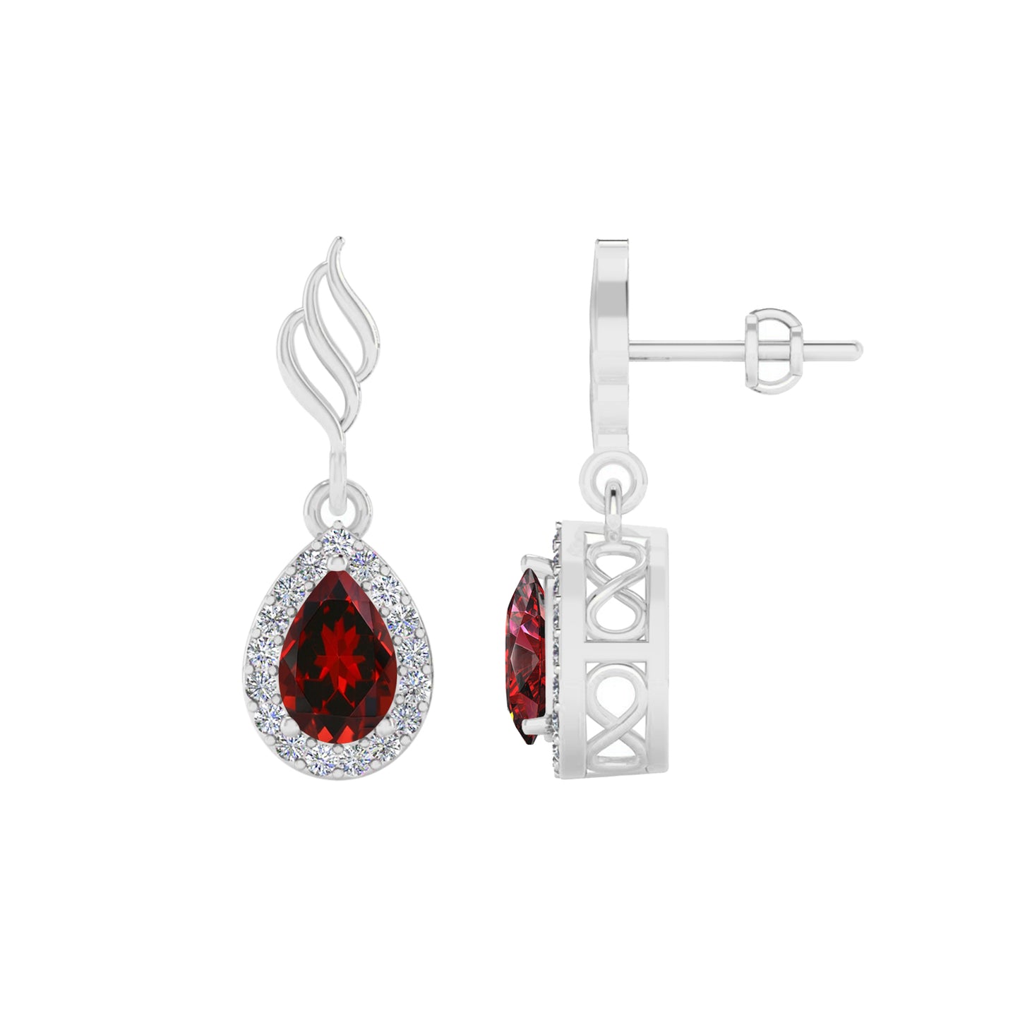 Flame (Floral Swirl) Hook | 925 Sterling Silver Birthstone Stud Earrings | Diamond Accent Gemstone Earrings | 15 Birthstone Options | Gift for Women