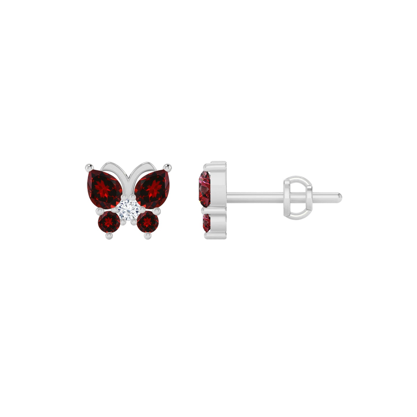 Butterfly Stud Earrings | 925 Sterling Silver Birthstone Stud Earrings | Diamond Accent Gemstone Earrings | 15 Birthstone Options | Gift for Women