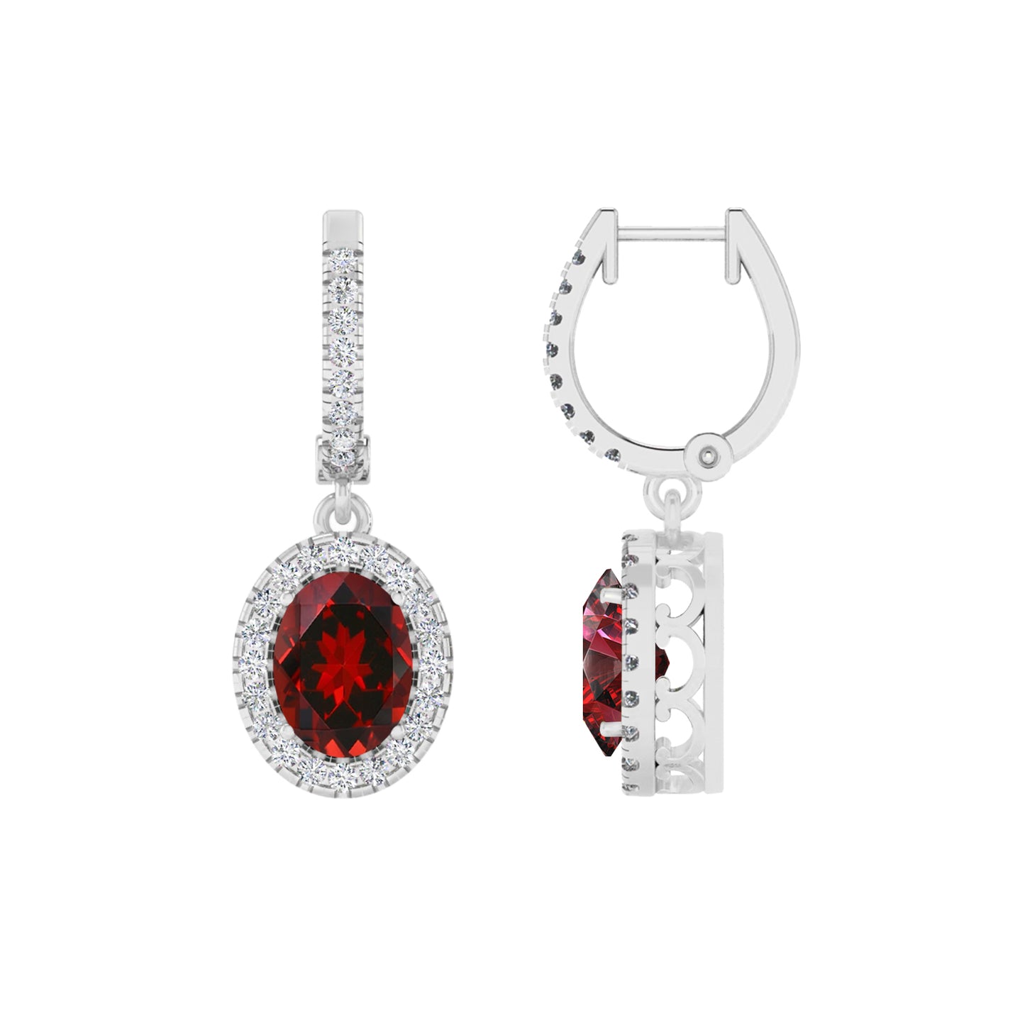 Halo Huggie Drop Earrings | 925 Sterling Silver Birthstone Stud Earrings | Diamond Accent Gemstone Earrings | 15 Birthstone Options | Gift for Women