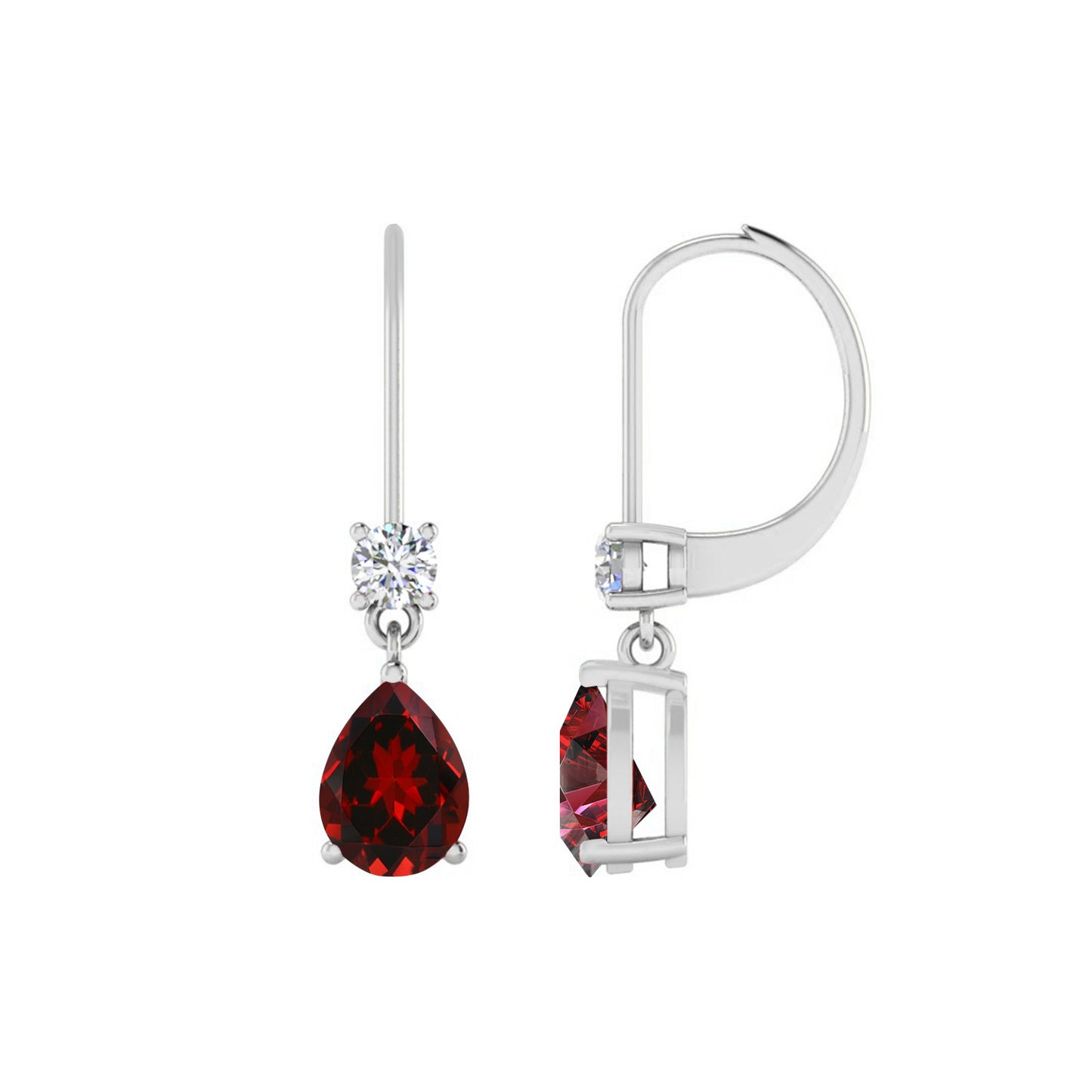 Pear Drop Lever back Earrings | 925 Sterling Silver Birthstone Stud Earrings | Diamond Accent Gemstone Earrings | 15 Birthstone Options | Gift for Women