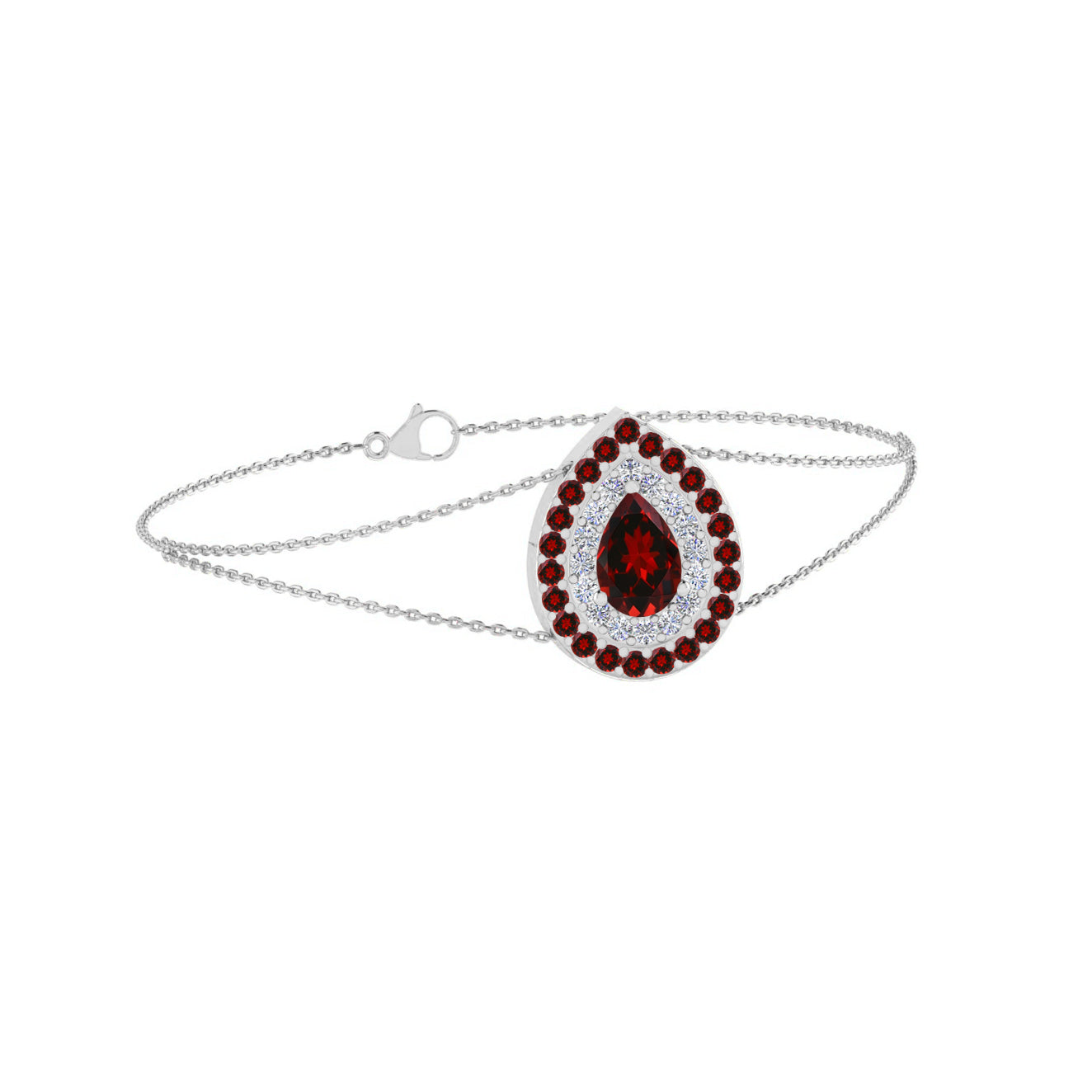 Pear Double Halo Jewelry Component | Sterling Silver Birthstone Bracelet | Adjustable Chain | 15 Gemstone Choices | Personalized Gemstone Bracelet