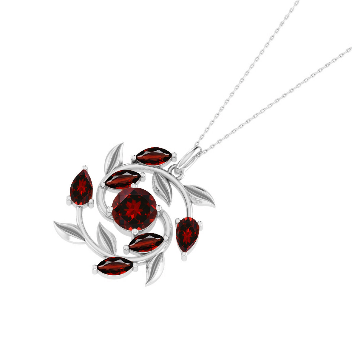 Floral Vine Style Gemstone Pendant | Sterling Silver Birthstone Necklace | Adjustable Chain | 15 Gemstone Choices | Personalized Gemstone Pendant