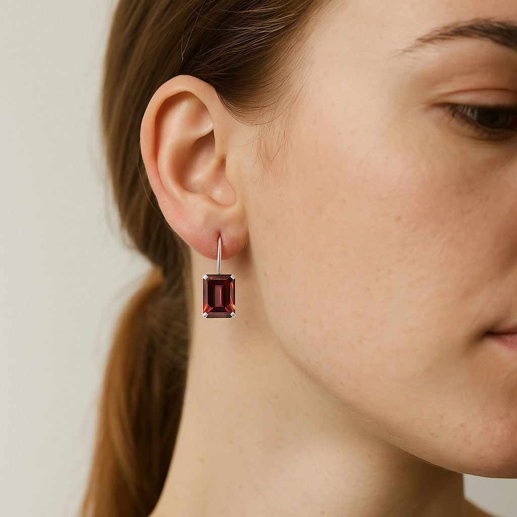 Emerald Cut Lever back Earrings | 925 Sterling Silver Birthstone Stud Earrings | Diamond Accent Gemstone Earrings | 15 Birthstone Options | Gift for Women