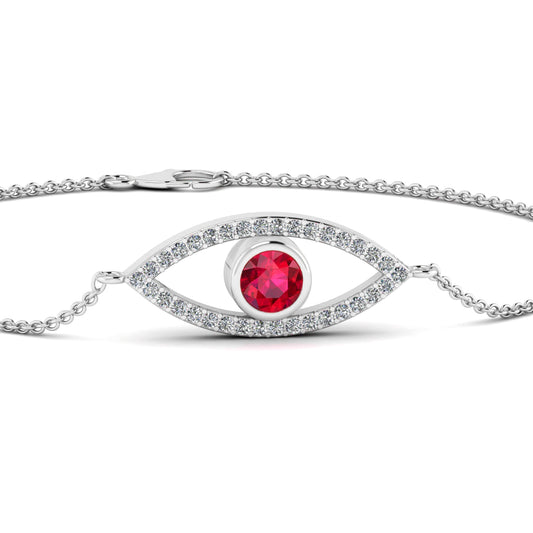 Evil Eye Bracelet | Sterling Silver Birthstone Bracelet | Adjustable Chain | 15 Gemstone Choices | Personalized Gemstone Bracelet