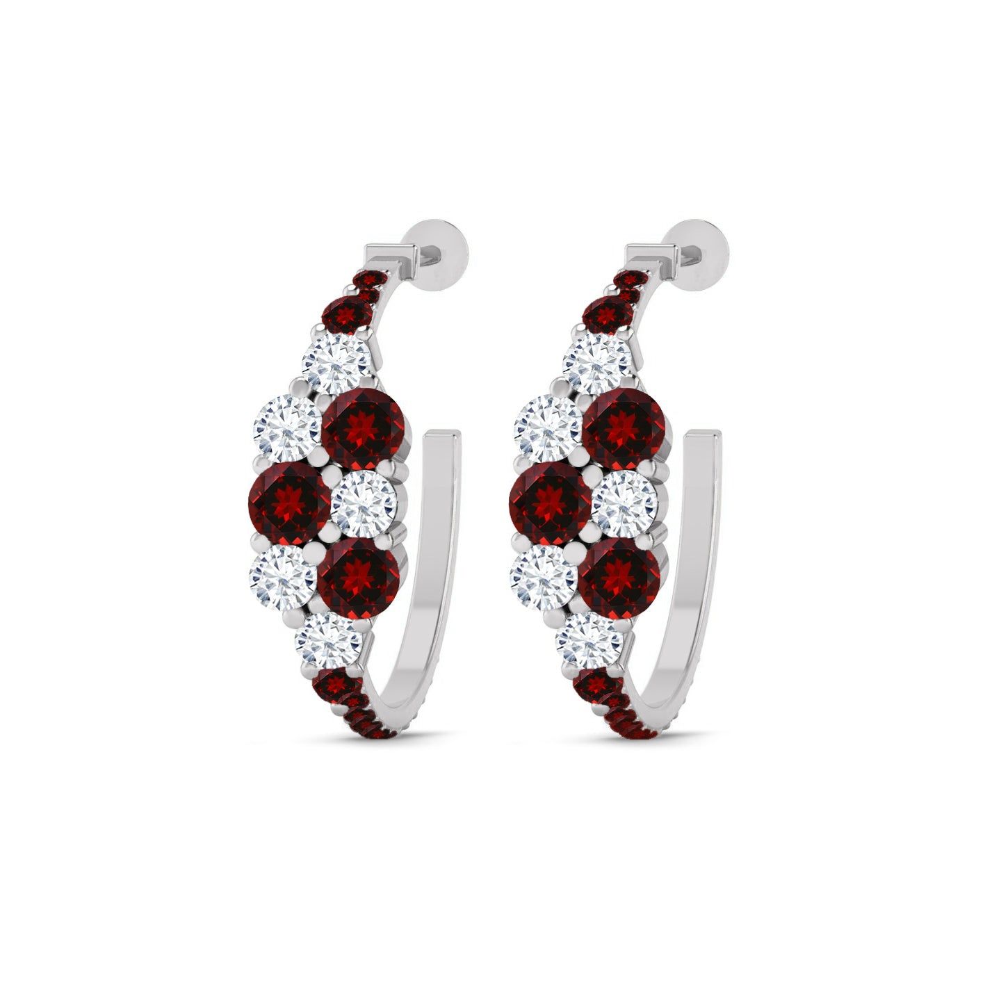 Gemstone Cluster Huggie Hoop Earrings | 925 Sterling Silver Birthstone Stud Earrings | Diamond Accent Gemstone Earrings | 15 Birthstone Options | Gift for Women