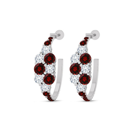 Gemstone Cluster Huggie Hoop Earrings | 925 Sterling Silver Birthstone Stud Earrings | Diamond Accent Gemstone Earrings | 15 Birthstone Options | Gift for Women