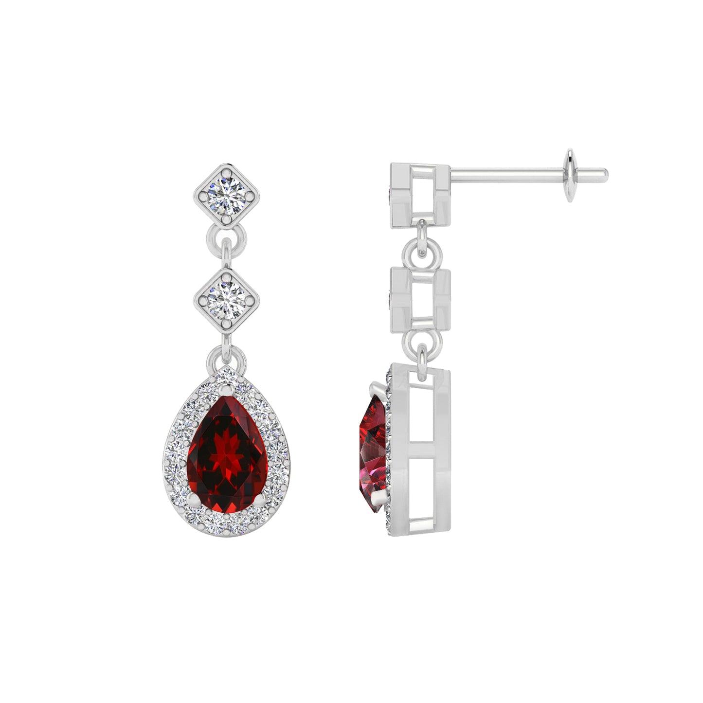 Halo Drop Earrings | 925 Sterling Silver Birthstone Stud Earrings | Diamond Accent Gemstone Earrings | 15 Birthstone Options | Gift for Women
