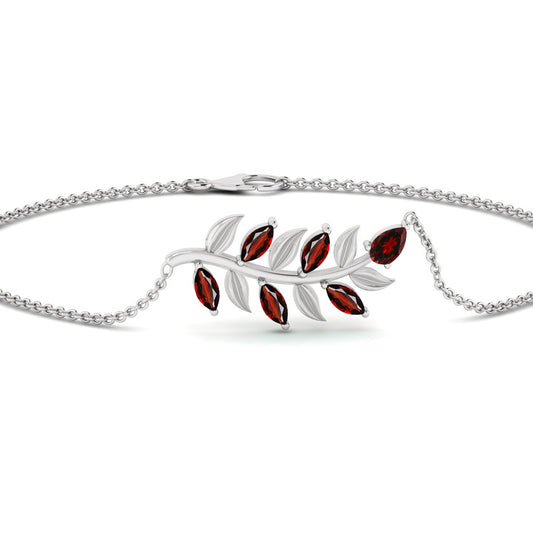 Leaf Vine Bracelet | Sterling Silver Birthstone Bracelet | Adjustable Chain | 15 Gemstone Choices | Personalized Gemstone Bracelet