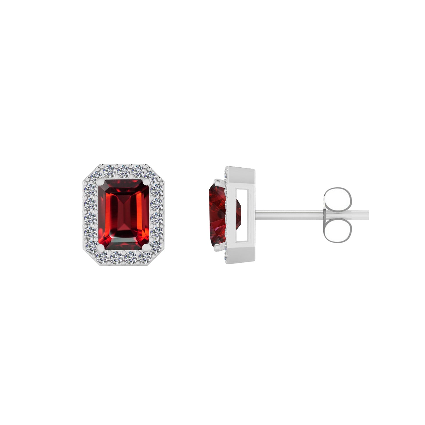Emerald Cut Halo Stud Earrings | 925 Sterling Silver Birthstone Stud Earrings | Diamond Accent Gemstone Earrings | 15 Birthstone Options | Gift for Women