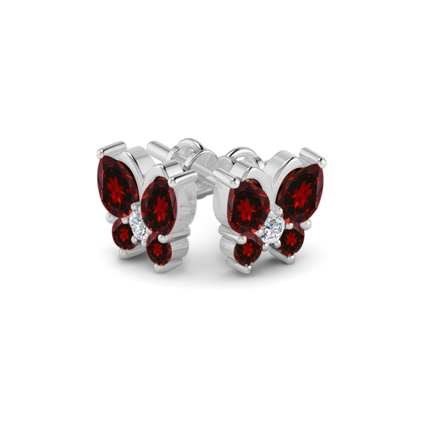 Butterfly Stud Earrings | 925 Sterling Silver Birthstone Stud Earrings | Diamond Accent Gemstone Earrings | 15 Birthstone Options | Gift for Women