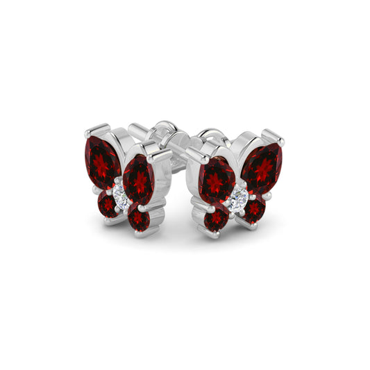 Butterfly Stud Earrings | 925 Sterling Silver Birthstone Stud Earrings | Diamond Accent Gemstone Earrings | 15 Birthstone Options | Gift for Women