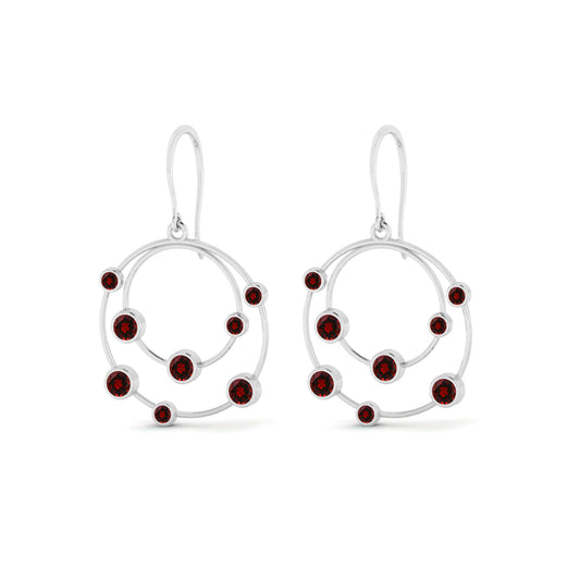 Open Circle Drop Earrings | 925 Sterling Silver Birthstone Stud Earrings | Diamond Accent Gemstone Earrings | 15 Birthstone Options | Gift for Women