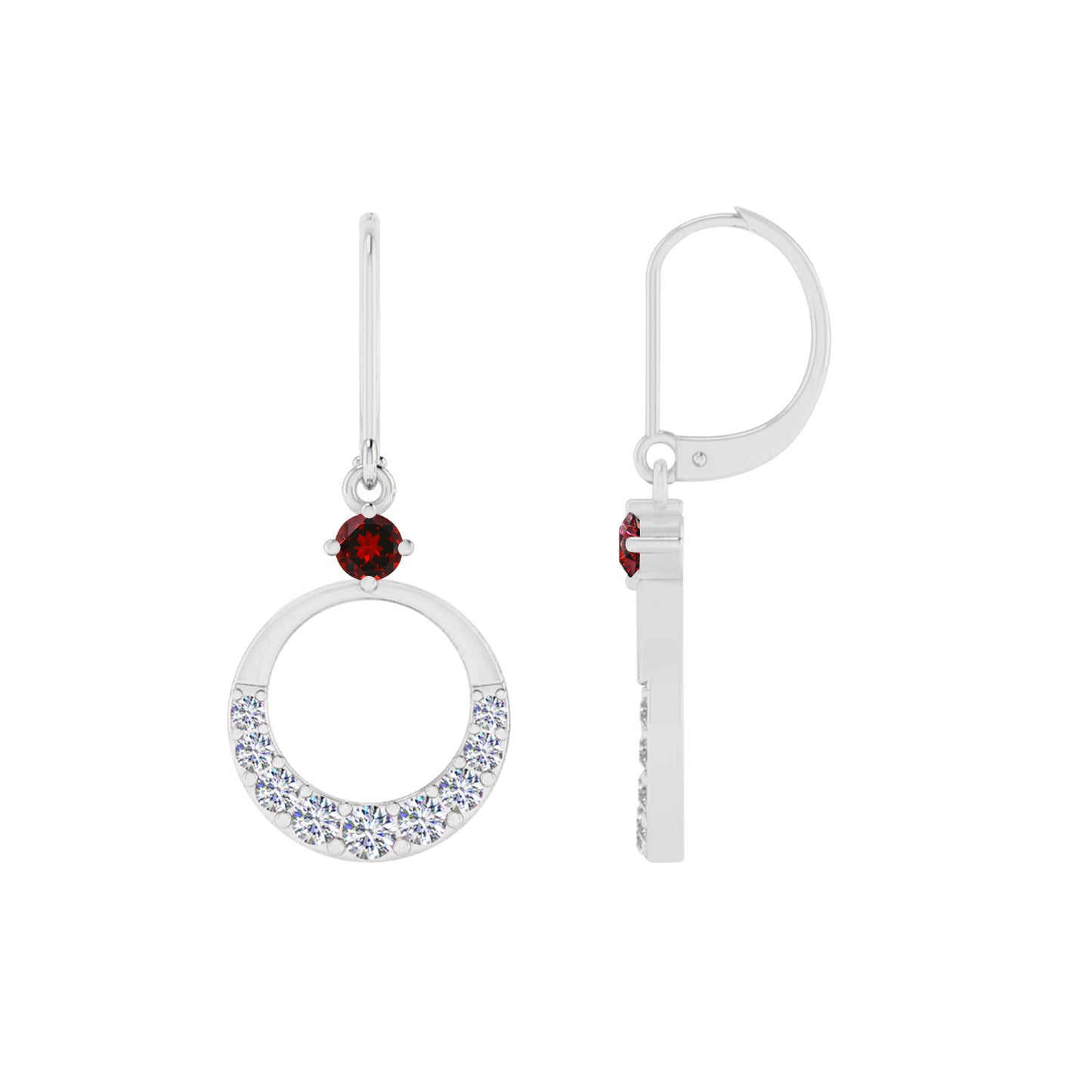 Open Circle Lever back Drop Earrings | 925 Sterling Silver Birthstone Stud Earrings | Diamond Accent Gemstone Earrings | 15 Birthstone Options | Gift for Women