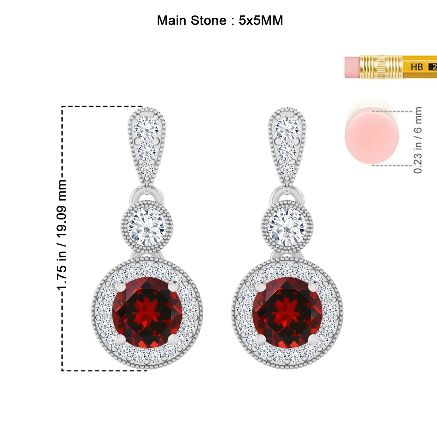 Three-Tier Halo Drop Earrings | 925 Sterling Silver Birthstone Stud Earrings | Diamond Accent Gemstone Earrings | 15 Birthstone Options | Gift for Women