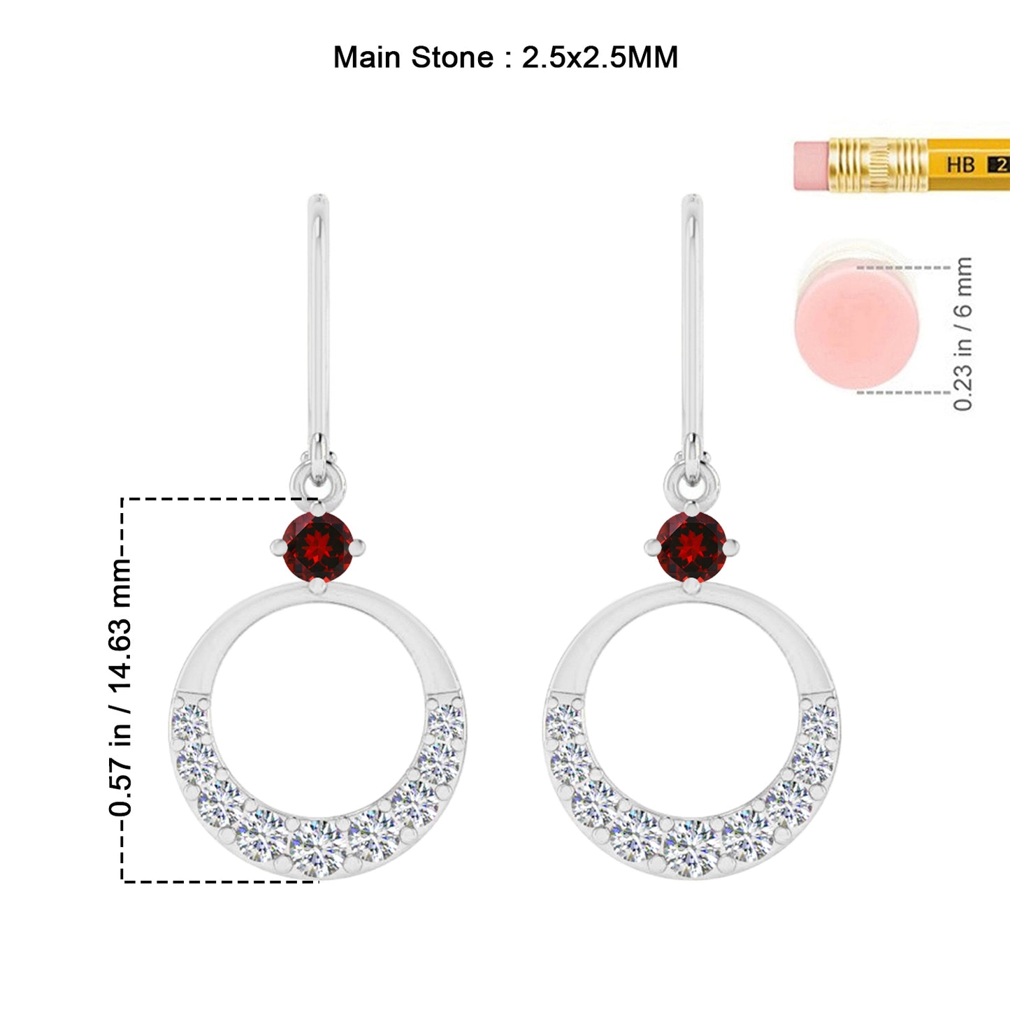 Open Circle Lever back Drop Earrings | 925 Sterling Silver Birthstone Stud Earrings | Diamond Accent Gemstone Earrings | 15 Birthstone Options | Gift for Women