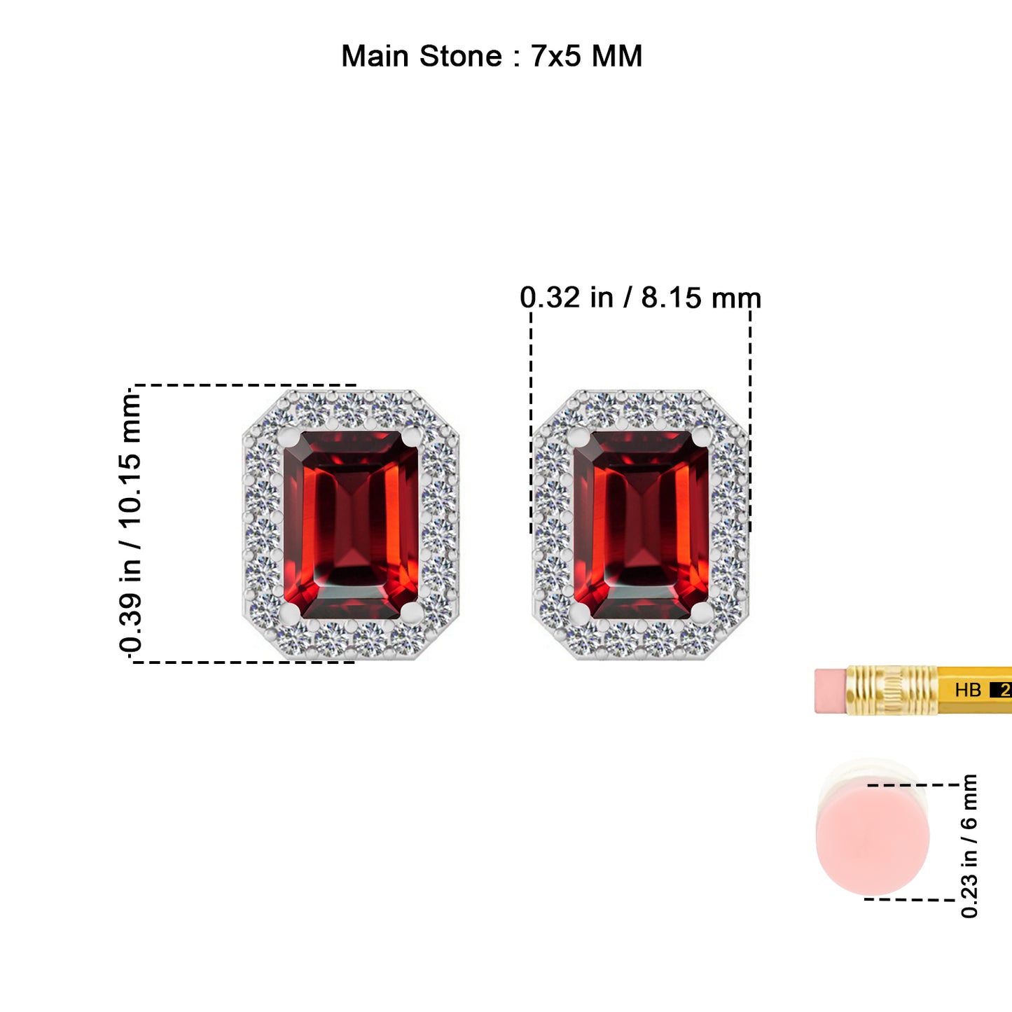 Emerald Cut Halo Stud Earrings | 925 Sterling Silver Birthstone Stud Earrings | Diamond Accent Gemstone Earrings | 15 Birthstone Options | Gift for Women