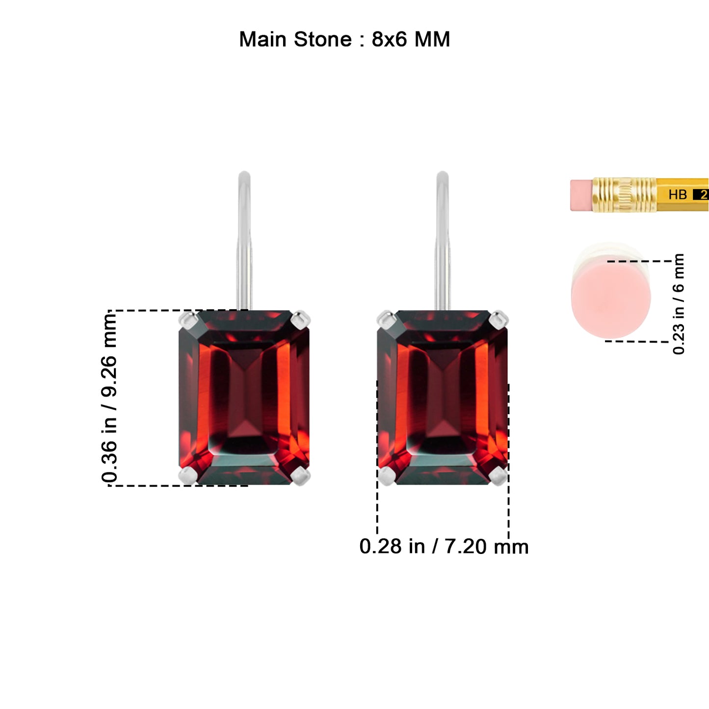 Emerald Cut Lever back Earrings | 925 Sterling Silver Birthstone Stud Earrings | Diamond Accent Gemstone Earrings | 15 Birthstone Options | Gift for Women