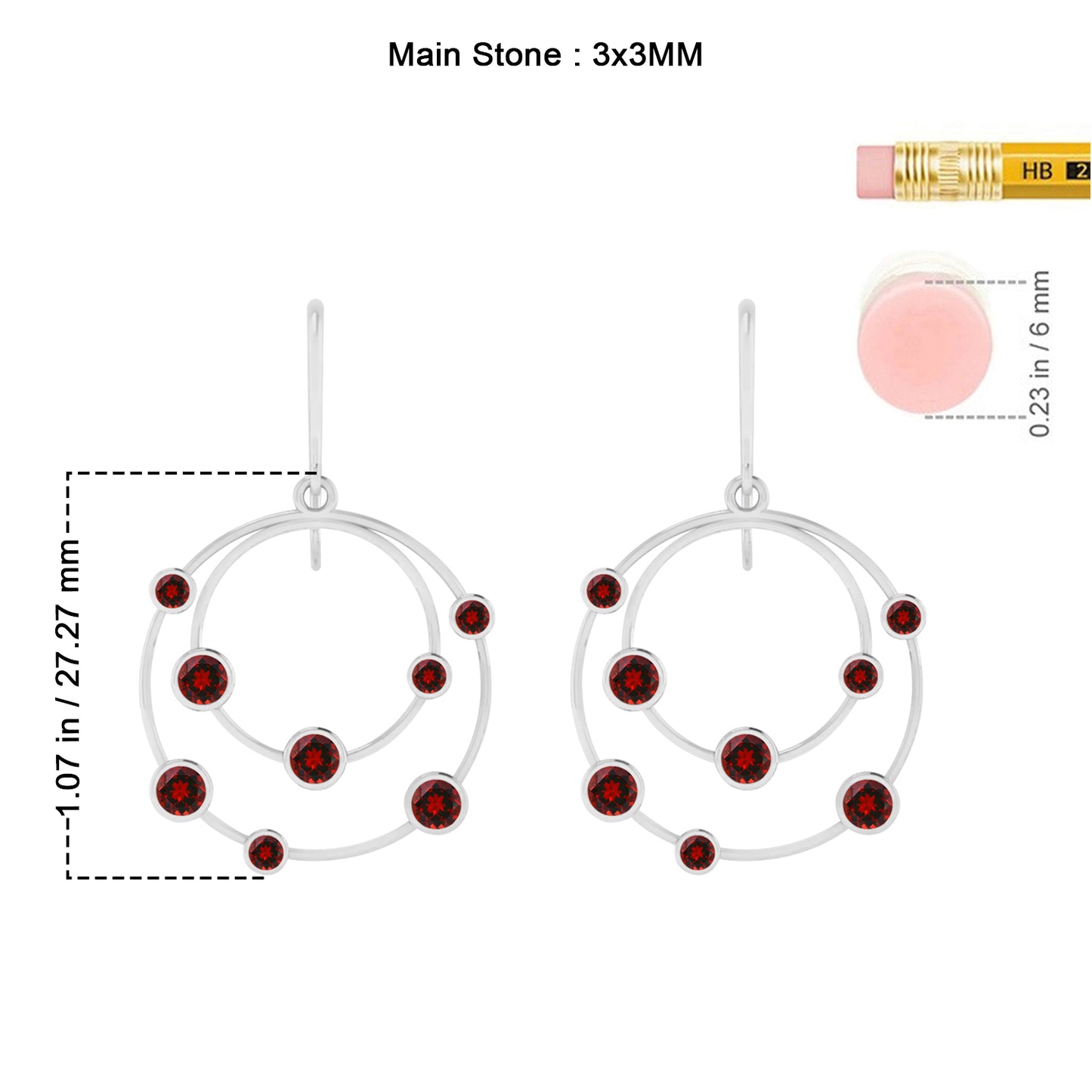 Open Circle Drop Earrings | 925 Sterling Silver Birthstone Stud Earrings | Diamond Accent Gemstone Earrings | 15 Birthstone Options | Gift for Women