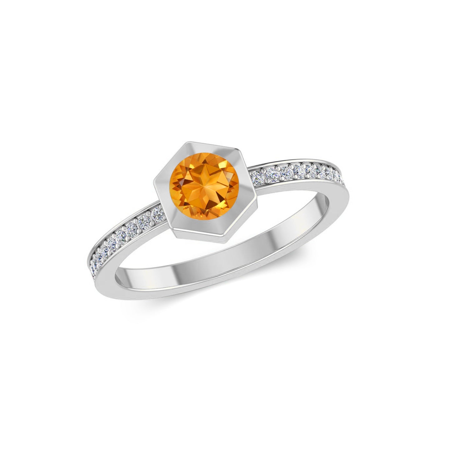 Hexagon Bezel Solitaire Ring | Bezel Halo Solitaire Ring | Sterling Silver Birthstone Ring | Genuine Gemstone & Diamond Studded Ring | Personalized Promise Ring | Gift for Her