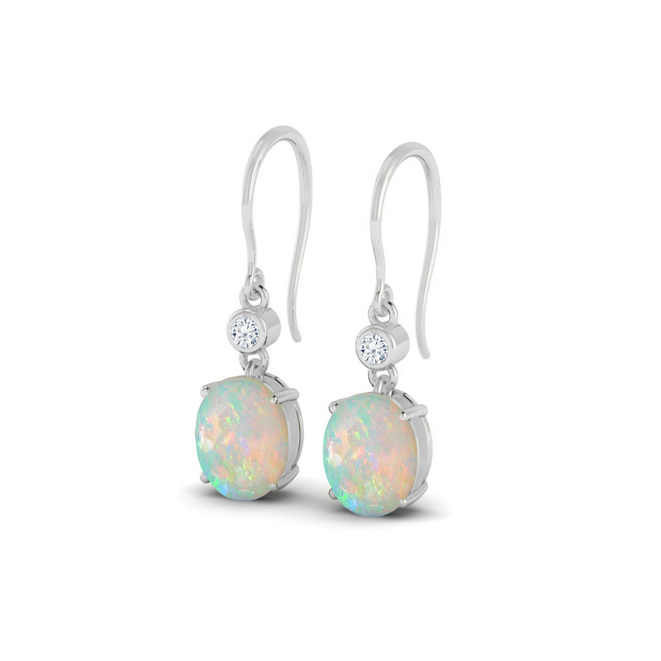 French Hook Drop Earrings | 925 Sterling Silver Birthstone Stud Earrings | Diamond Accent Gemstone Earrings | 15 Birthstone Options | Gift for Women