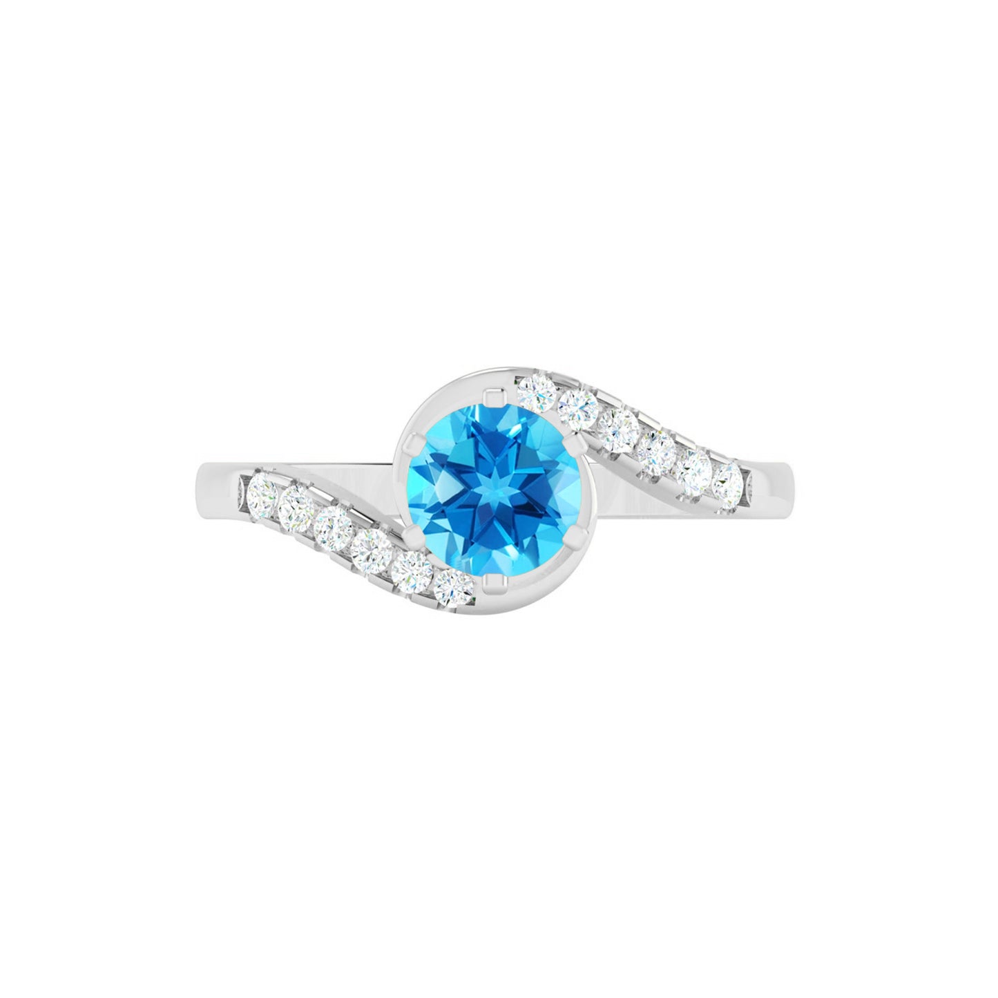 Bypass Solitaire Ring | Sterling Silver Birthstone Ring | Genuine Gemstone & Diamond Studded Ring | Personalized Promise Ring | Gift for Her