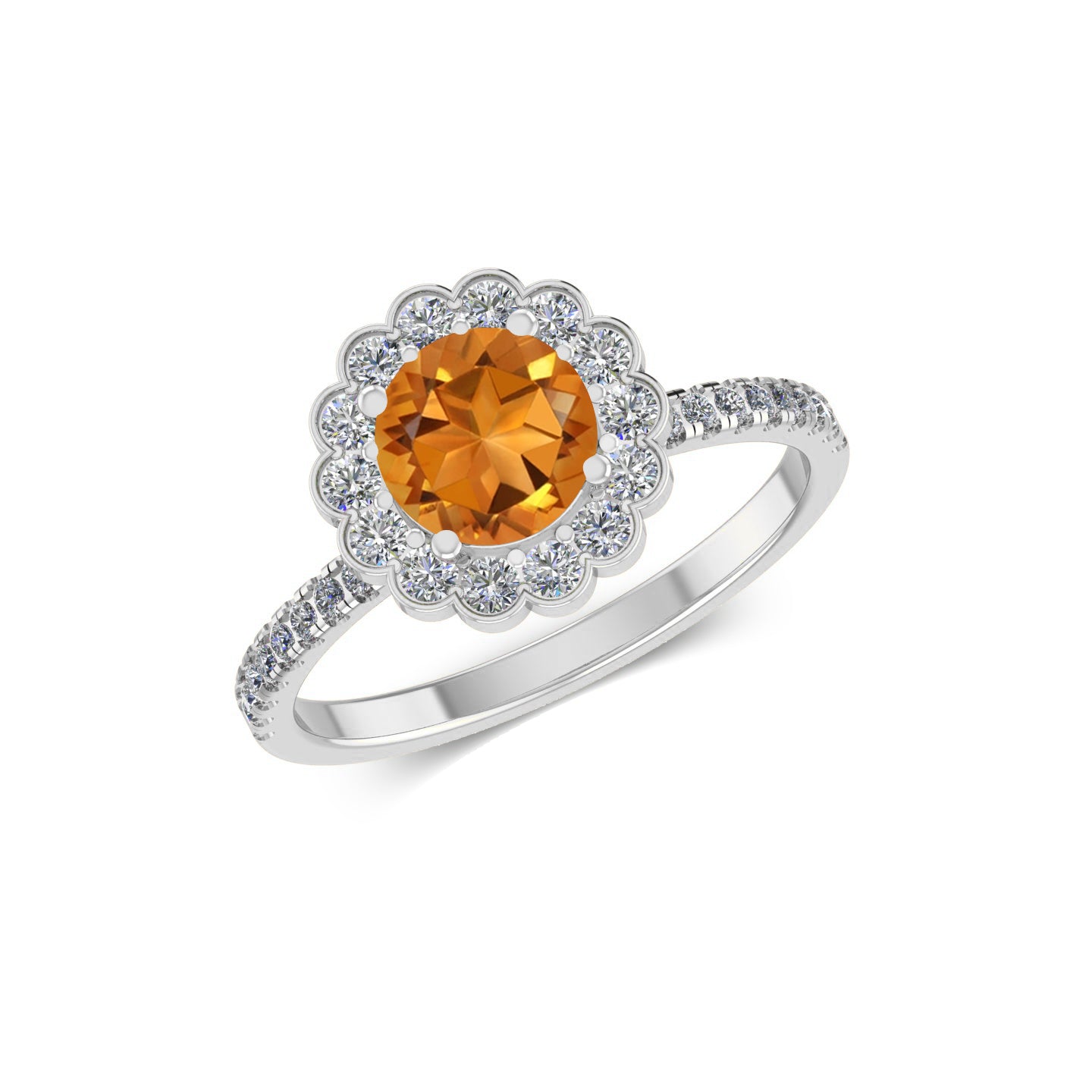 Floral Halo Ring | Sterling Silver Birthstone Ring | Genuine Gemstone & Diamond Studded Ring | Personalized Promise Ring | Gift for Her
