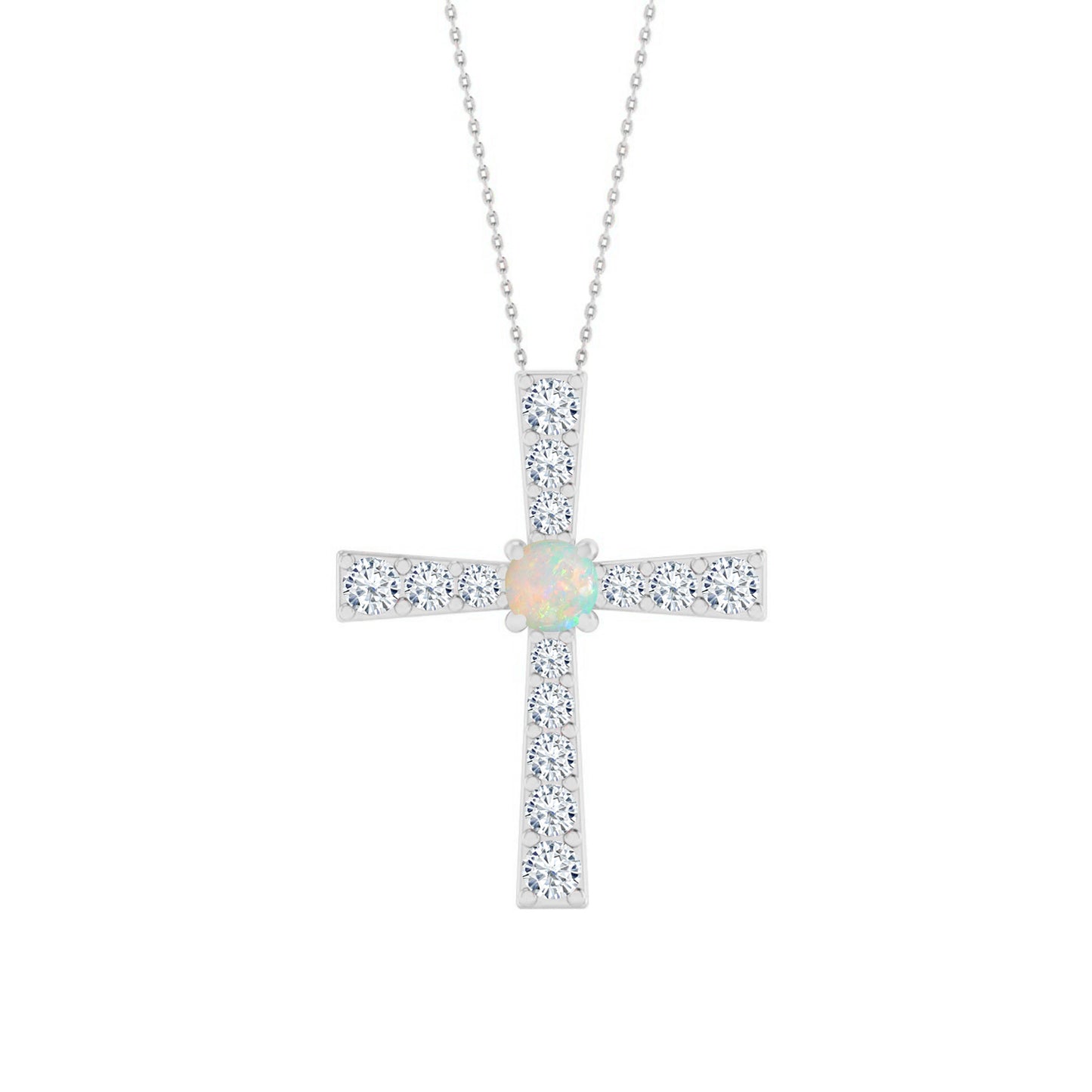 Cross Pendant | Sterling Silver Birthstone Necklace | Diamond Accent | Adjustable Chain | 15 Gemstone Choices