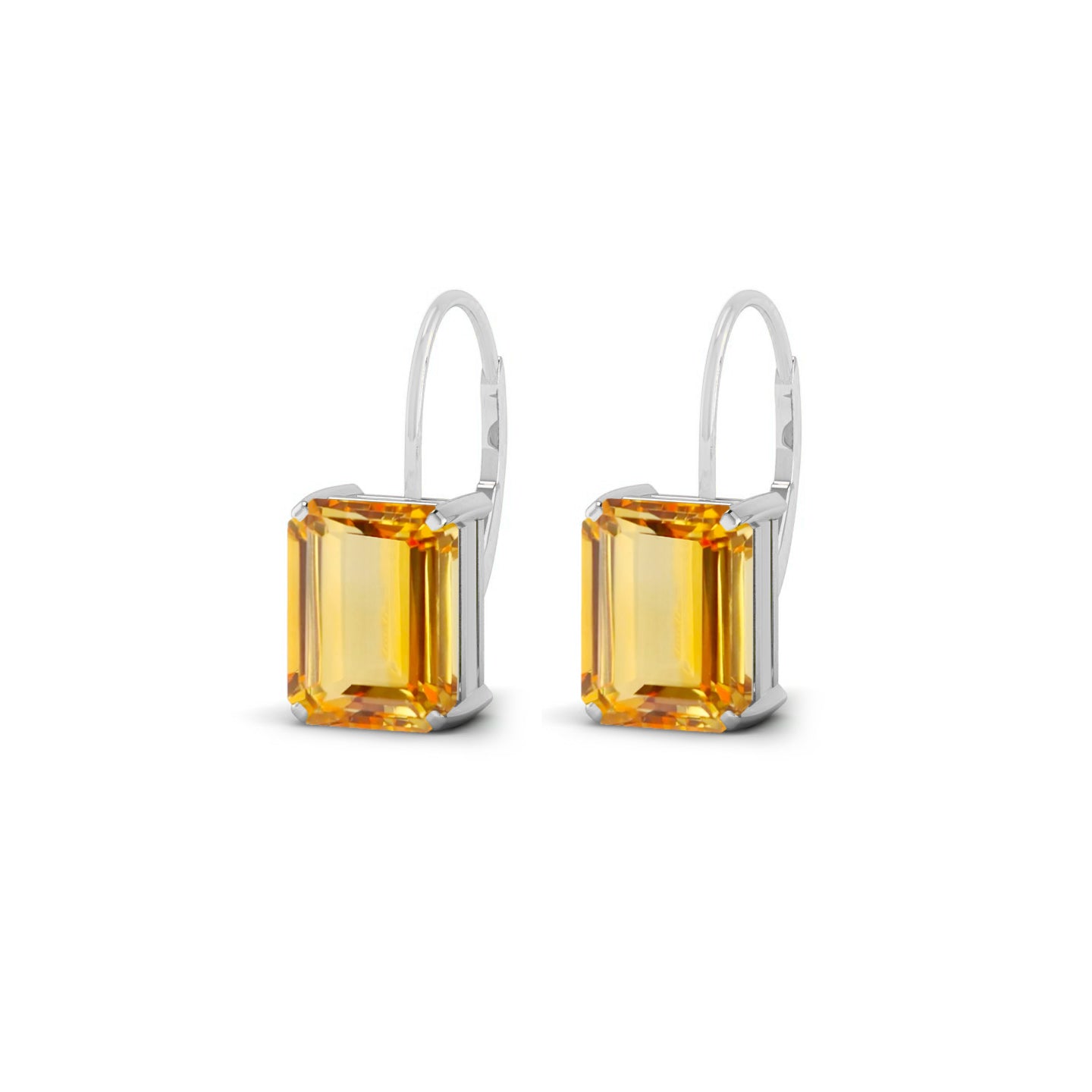Emerald Cut Lever back Earrings | 925 Sterling Silver Birthstone Stud Earrings | Diamond Accent Gemstone Earrings | 15 Birthstone Options | Gift for Women