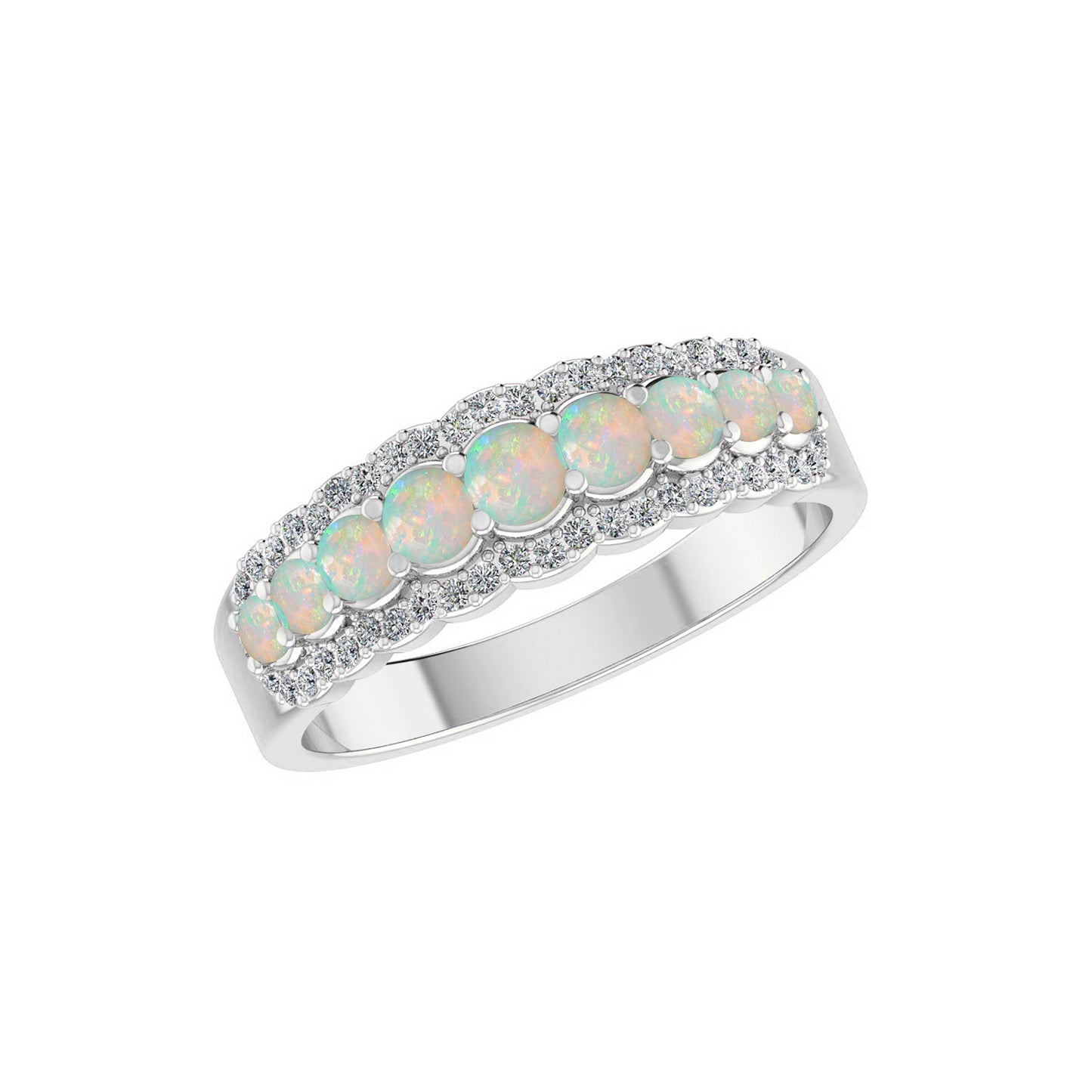 Double Halo Half Eternity Ring | Sterling Silver Birthstone Ring | Genuine Gemstone & Diamond Studded Ring | Personalized Promise Ring | Gift for Her