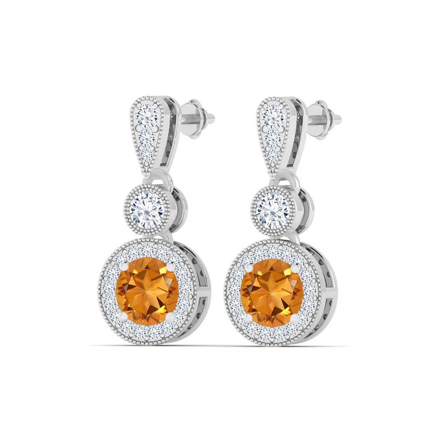 Three-Tier Halo Drop Earrings | 925 Sterling Silver Birthstone Stud Earrings | Diamond Accent Gemstone Earrings | 15 Birthstone Options | Gift for Women