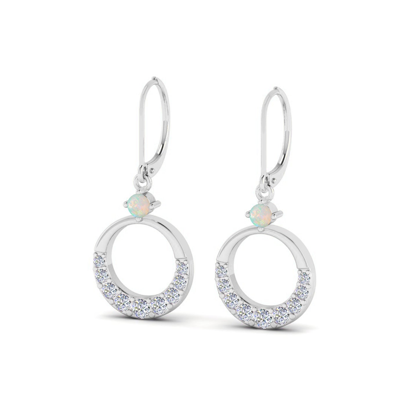 Open Circle Lever back Drop Earrings | 925 Sterling Silver Birthstone Stud Earrings | Diamond Accent Gemstone Earrings | 15 Birthstone Options | Gift for Women