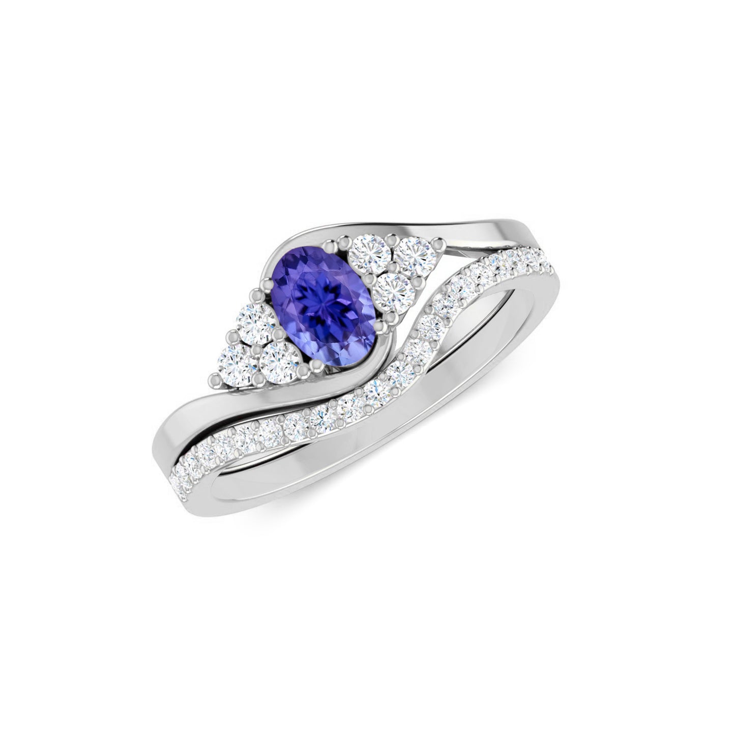 Curved Wedding Band | Sterling Silver Birthstone Ring | Genuine Gemstone & Diamond Studded Ring | Personalized Promise Ring | Gift for Her