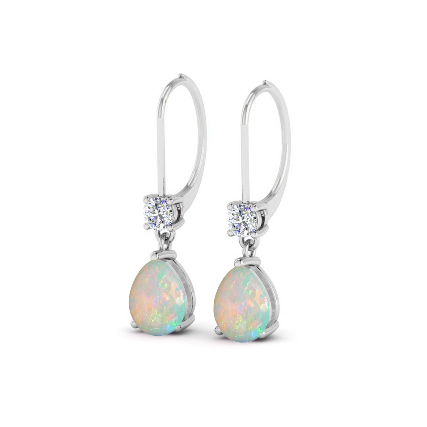 Pear Drop Lever back Earrings | 925 Sterling Silver Birthstone Stud Earrings | Diamond Accent Gemstone Earrings | 15 Birthstone Options | Gift for Women