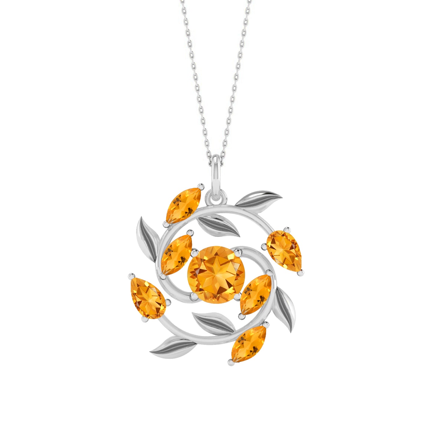 Floral Vine Style Gemstone Pendant | Sterling Silver Birthstone Necklace | Adjustable Chain | 15 Gemstone Choices | Personalized Gemstone Pendant