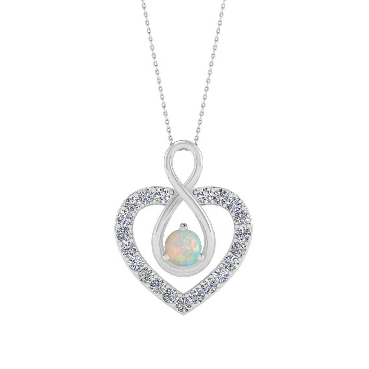 Infinity Heart Pendant | Sterling Silver Birthstone Necklace | Diamond Accent | Adjustable Chain | 15 Gemstone Choices