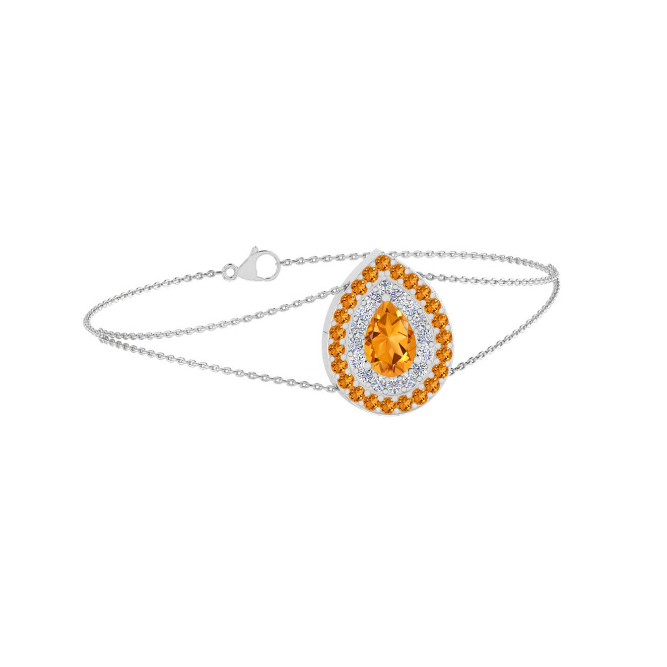 Pear Double Halo Jewelry Component | Sterling Silver Birthstone Bracelet | Adjustable Chain | 15 Gemstone Choices | Personalized Gemstone Bracelet