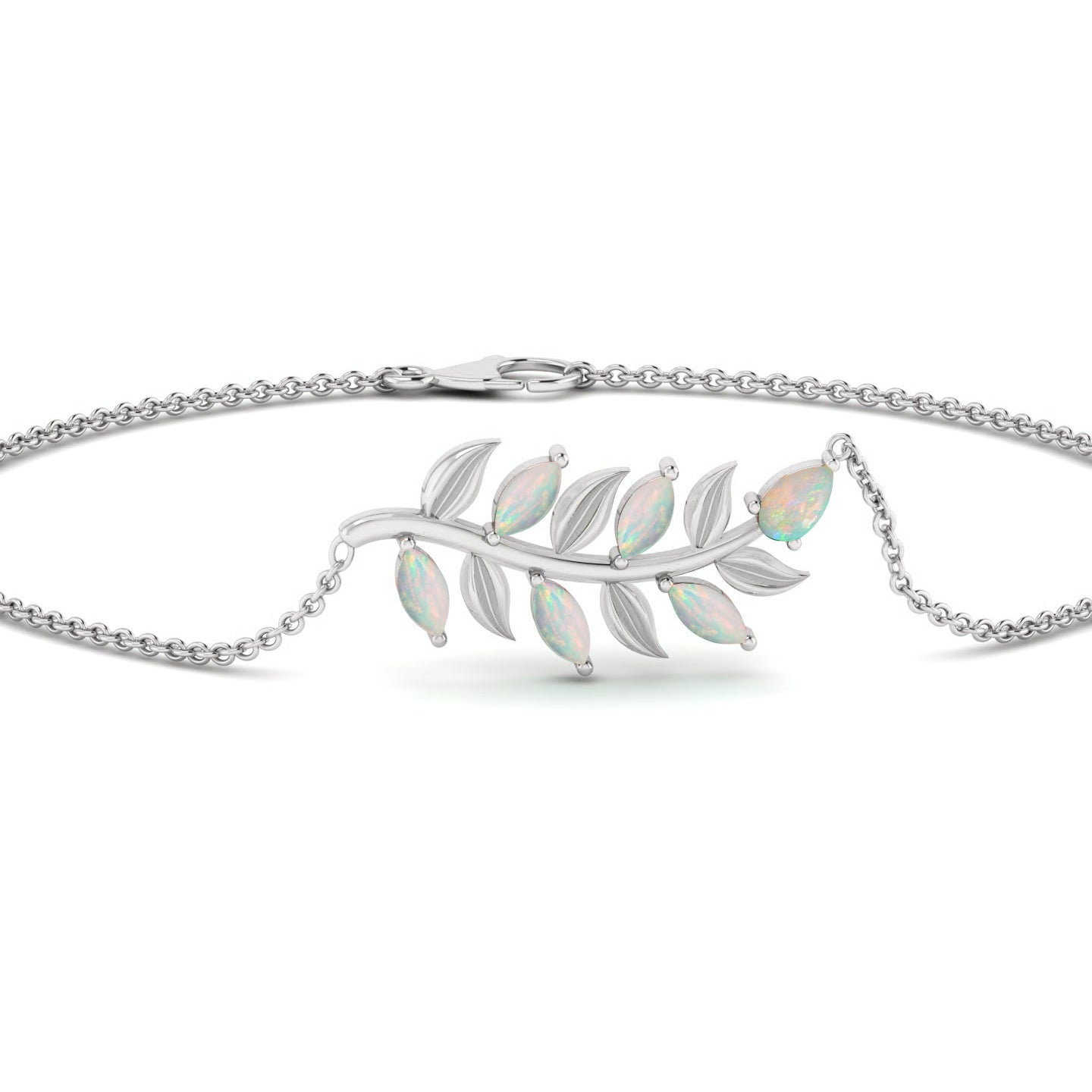 Leaf Vine Bracelet | Sterling Silver Birthstone Bracelet | Adjustable Chain | 15 Gemstone Choices | Personalized Gemstone Bracelet
