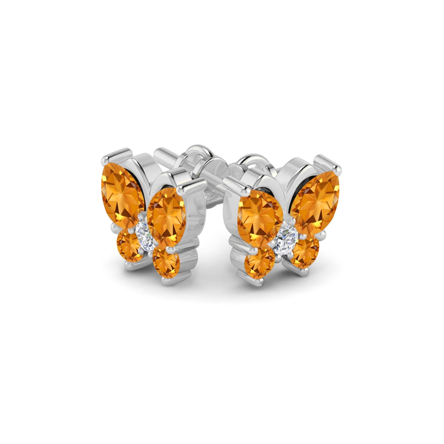 Butterfly Stud Earrings | 925 Sterling Silver Birthstone Stud Earrings | Diamond Accent Gemstone Earrings | 15 Birthstone Options | Gift for Women