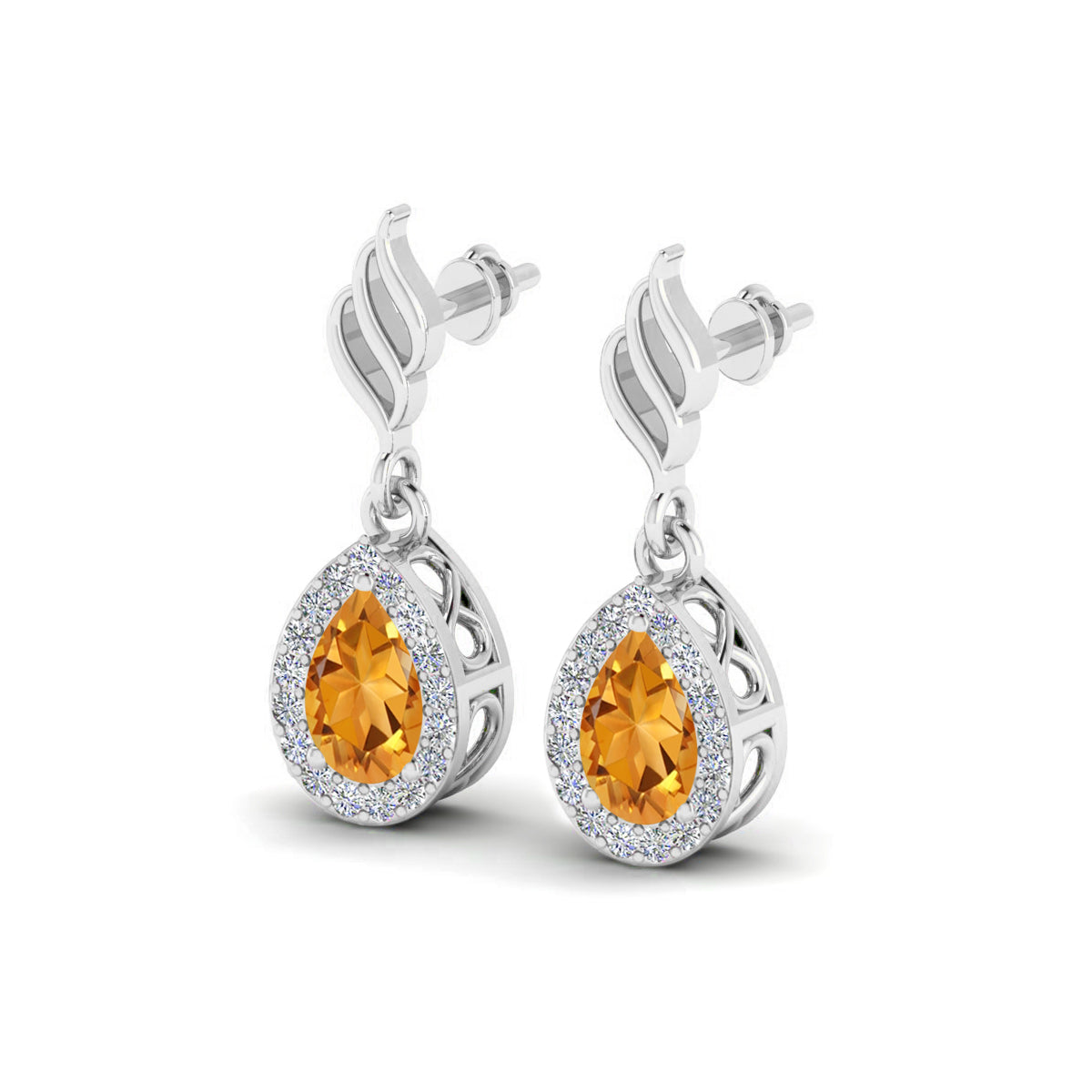 Flame (Floral Swirl) Hook | 925 Sterling Silver Birthstone Stud Earrings | Diamond Accent Gemstone Earrings | 15 Birthstone Options | Gift for Women
