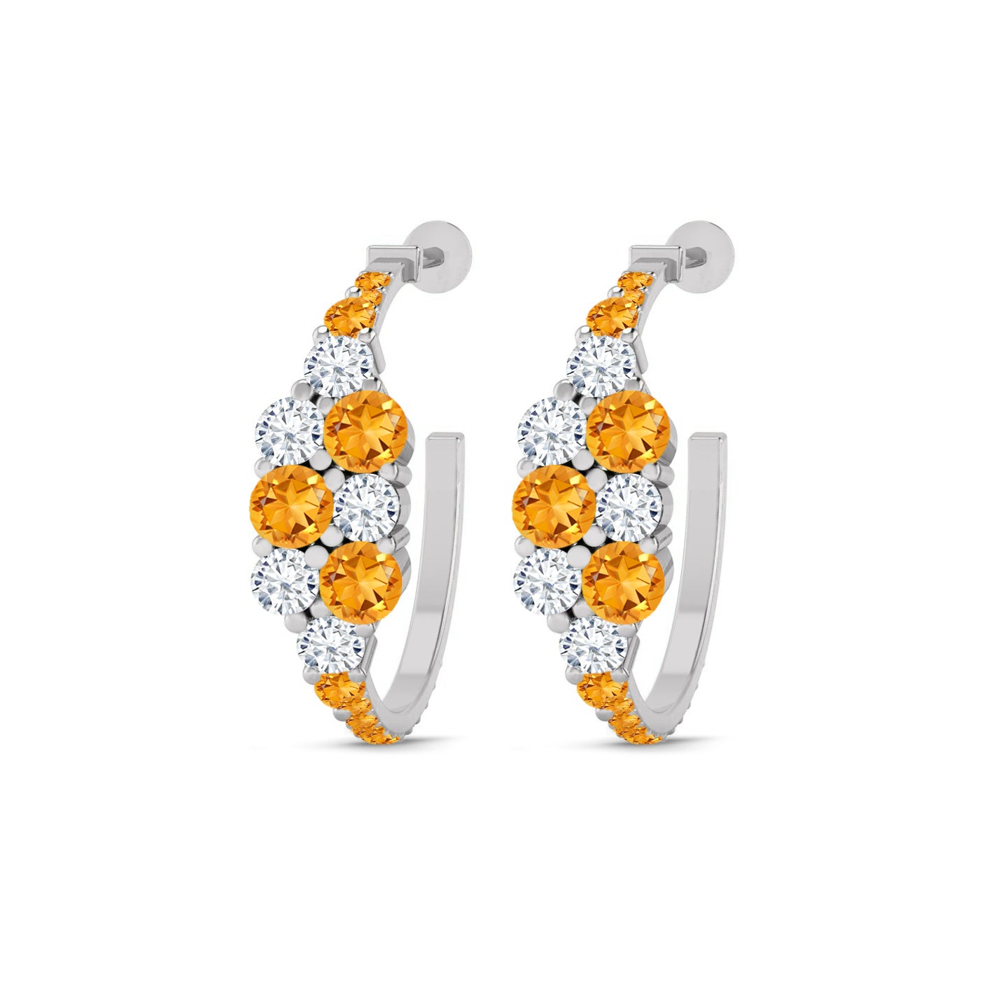 Gemstone Cluster Huggie Hoop Earrings | 925 Sterling Silver Birthstone Stud Earrings | Diamond Accent Gemstone Earrings | 15 Birthstone Options | Gift for Women