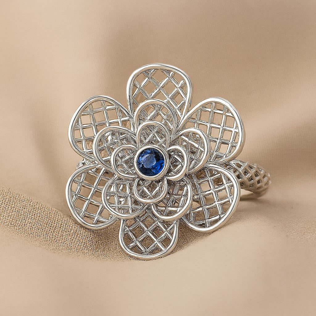 Floral Statement Ring | Sterling Silver Birthstone Ring | Genuine Gemstone & Diamond Studded Ring | Personalized Promise Ring | Gift for Her