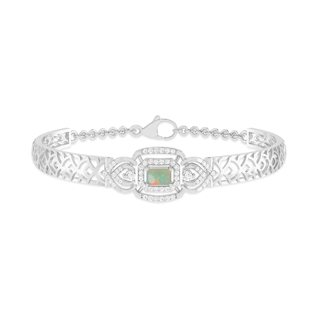 Art Deco Cuff Bracelet| Sterling Silver Birthstone Bracelet | Adjustable Chain | 15 Gemstone Choices | Personalized Gemstone Bracelet Floral Vine Bracelet Canter piece