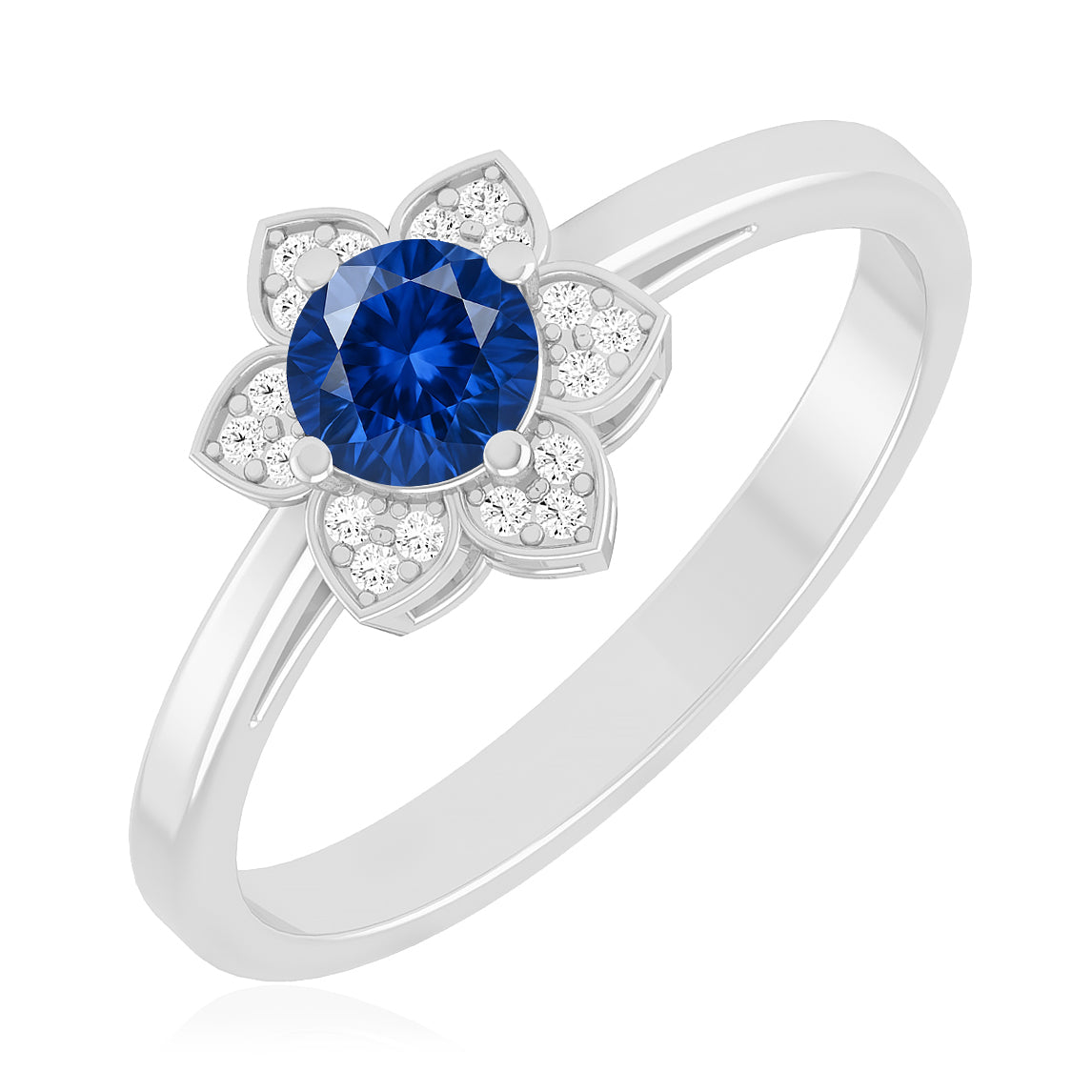 Floral Halo Solitaire Ring | Sterling Silver Birthstone Ring | Genuine Gemstone & Diamond Studded Ring | Personalized Promise Ring | Gift for Her