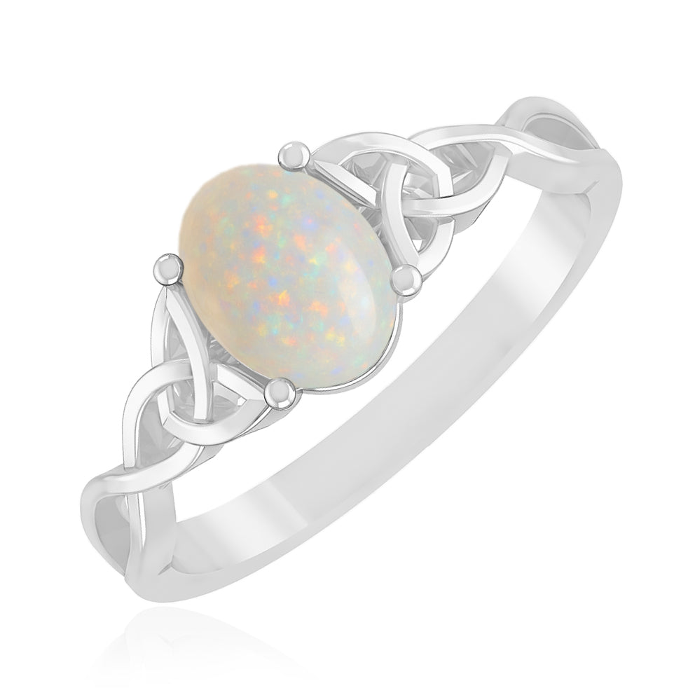 Celtic Knot Oval Solitaire Ring | Sterling Silver Birthstone Ring | Genuine Gemstone Studded Ring | Personalized Promise Ring | Gift for Her