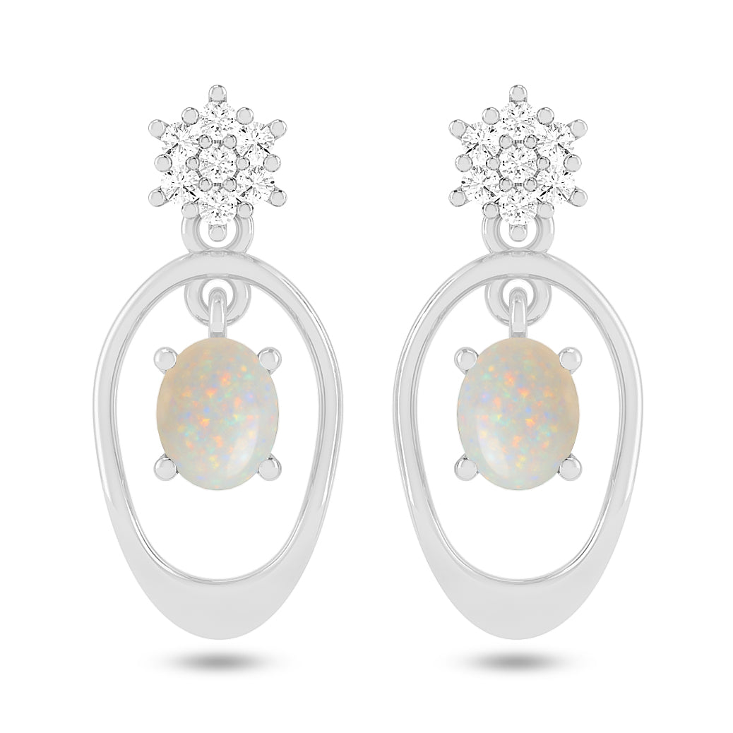 Open Oval Drop Earrings | 925 Sterling Silver Birthstone Stud Earrings | Diamond Accent Gemstone Earrings | 15 Birthstone Options | Gift for Women