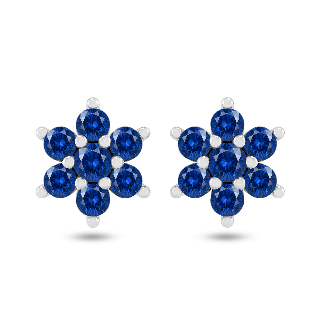 Floral Cluster Stud Earrings | 925 Sterling Silver Birthstone Stud Earrings | Diamond Accent Gemstone Earrings | 15 Birthstone Options | Gift for Women