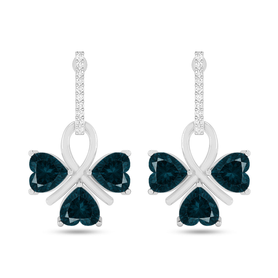 Butterfly Drop Earrings | 925 Sterling Silver Birthstone Stud Earrings | Diamond Accent Gemstone Earrings | 15 Birthstone Options | Gift for Women