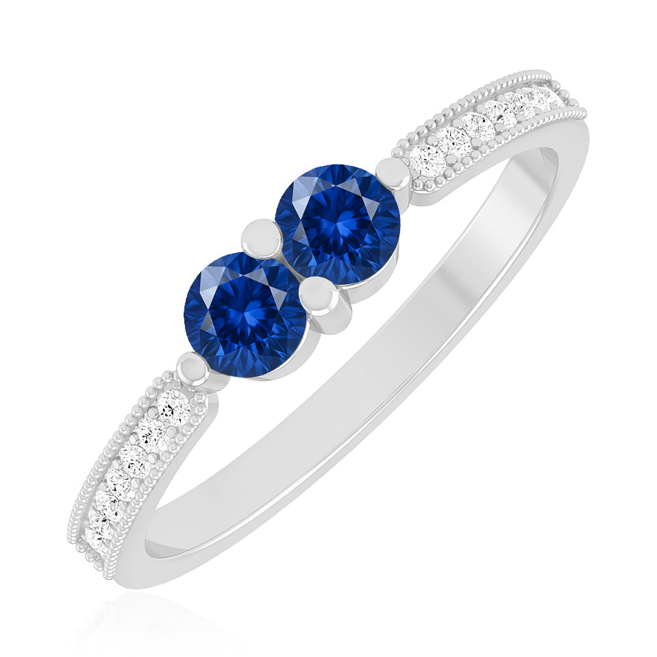 Toi et Moi Ring | Sterling Silver Birthstone Ring | Genuine Gemstone & Diamond Studded Ring | Personalized Promise Ring | Gift for Her