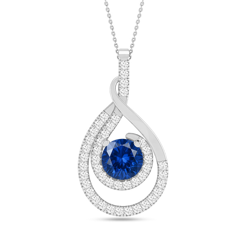 Teardrop Swirl Halo Pendant | Starburst Pendant | Heart Knot Teardrop Pendant | Sterling Silver Birthstone Necklace | Diamond Accent | Adjustable Chain | 15 Gemstone Choices