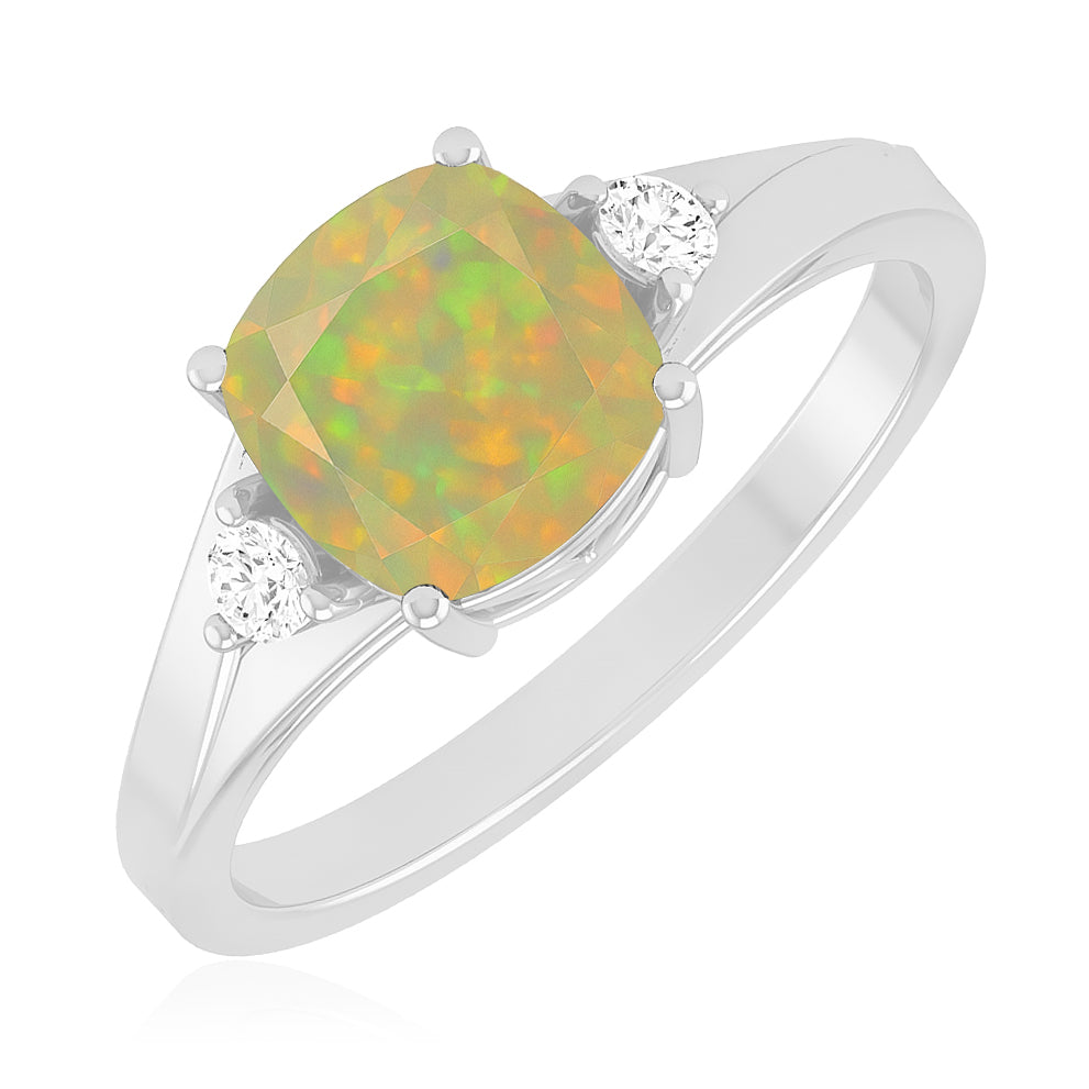 Classic Three-Stone Solitaire Ring | Sterling Silver Birthstone Ring | Genuine Gemstone & Diamond Studded Ring | Personalized Promise Ring | Gift for Her